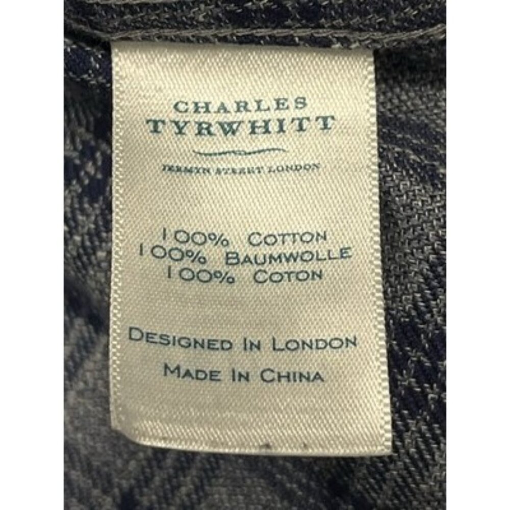 Men’s Large Charles Tyrwhitt Non Iron Slim Fit Oxford Plaid Gray Blue - Picture 8 of 13